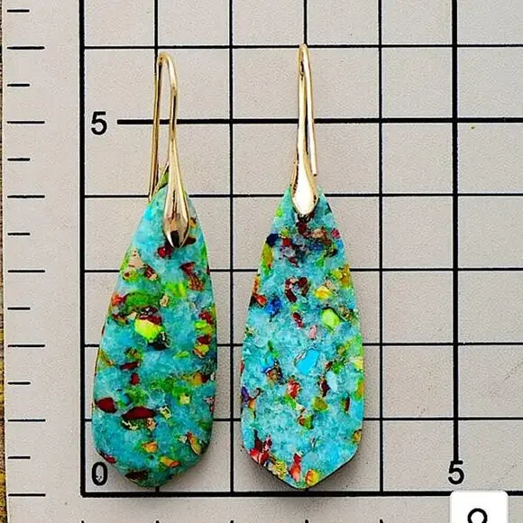 Blue Imperial Jasper Stone Earrings Blue Silver - Picture 3 of 3